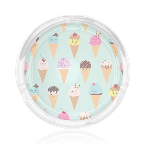 Aschenbecher mit Eistüten-Druck, rund, Glas, 8,4 cm, klarer Kristall, für Zuhause, Büro und Außenbereich Aschenbecher mit Eistüten-Druck, rund, Glas, 8,4 cm, klarer Kristall, für Zuhause, Büro und Außenbereich von JaoXer