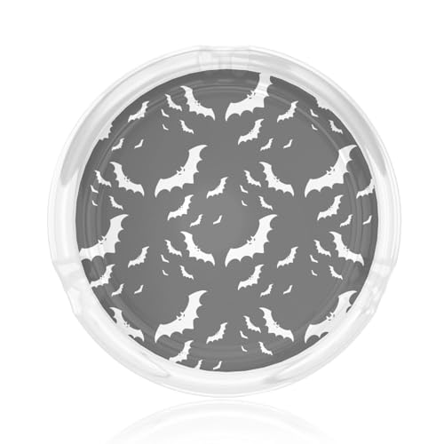 Aschenbecher mit Halloween-Motiv fliegende Fledermäuse, rund, Glas, 8,4 cm, klarer Kristall, für Zuhause, Büro und Außenbereich Aschenbecher mit Halloween-Motiv fliegende Fledermäuse, rund, Glas, 8,4 cm, klarer Kristall, für Zuhause, Büro und Außenbereich von JaoXer
