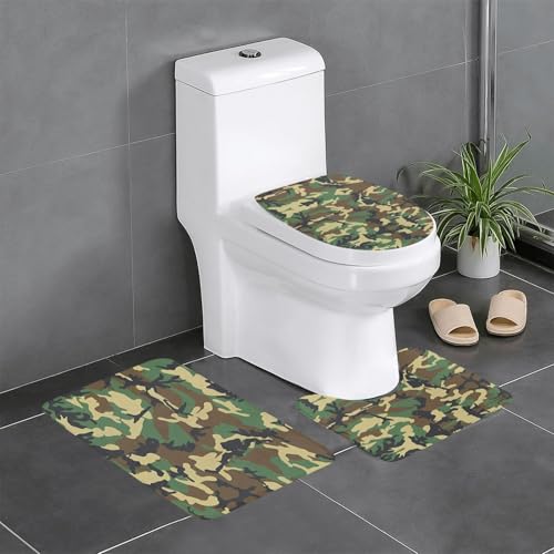 Badezimmerteppich-Set, Motiv: Militär-Camouflage, 3-teilig, WC-Bodenteppich, Badewanne, Dusche, waschbare Matten – bequeme und langlebige Badteppiche Badezimmerteppich-Set, Motiv: Militär-Camouflage, 3-teilig, WC-Bodenteppich, Badewanne, Dusche, waschbare Matten – bequeme und langlebige Badteppiche von JaoXer