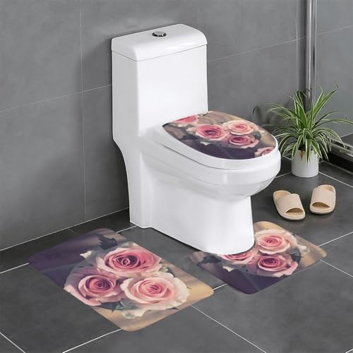 Badezimmerteppich-Set, Rosenblüte, 3-teilig, WC-Bodenteppich, Badewanne, Dusche, waschbare Matten – bequeme und langlebige Badteppiche Badezimmerteppich-Set, Rosenblüte, 3-teilig, WC-Bodenteppich, Badewanne, Dusche, waschbare Matten – bequeme und langlebige Badteppiche von JaoXer