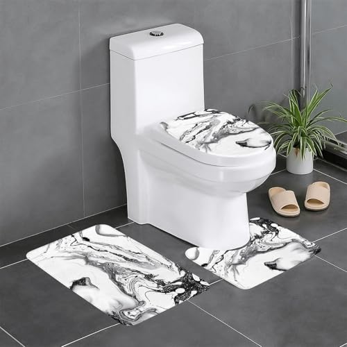 Badezimmerteppich-Set aus schwarzem und weißem Marmor, 3-teilig, WC-Bodenteppich, Badewanne, Dusche, waschbare Matten – bequeme und langlebige Badteppiche Badezimmerteppich-Set aus schwarzem und weißem Marmor, 3-teilig, WC-Bodenteppich, Badewanne, Dusche, waschbare Matten – bequeme und langlebige Badteppiche von JaoXer