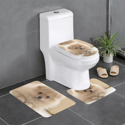 Badezimmerteppich-Set mit niedlichem Zwergspitz, 3-teilig, WC-Bodenteppich, Badewanne, Dusche, waschbare Matten – bequeme und langlebige Badteppiche Badezimmerteppich-Set mit niedlichem Zwergspitz, 3-teilig, WC-Bodenteppich, Badewanne, Dusche, waschbare Matten – bequeme und langlebige Badteppiche von JaoXer