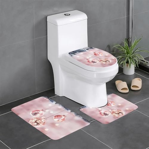 Badezimmerteppich-Set mit pinkem Weihnachtsball, 3-teilig, WC-Bodenteppich, Badewanne, Dusche, waschbare Matten – bequeme und langlebige Badteppiche Badezimmerteppich-Set mit pinkem Weihnachtsball, 3-teilig, WC-Bodenteppich, Badewanne, Dusche, waschbare Matten – bequeme und langlebige Badteppiche von JaoXer