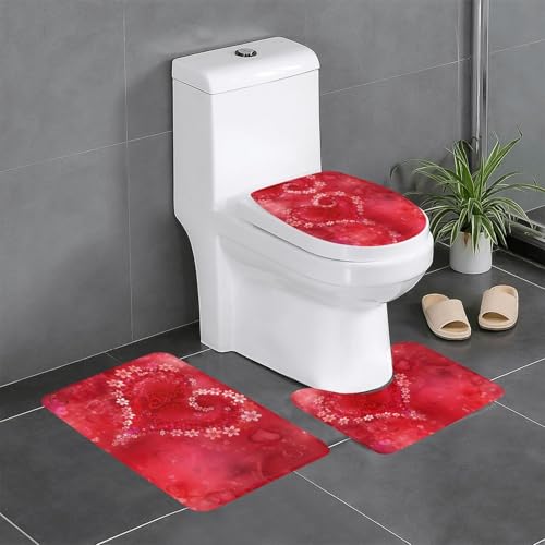 Badezimmerteppich-Set mit roten Herzen, 3-teilig, WC-Bodenteppich, Badewanne, Dusche, waschbare Matten – bequeme und langlebige Badteppiche Badezimmerteppich-Set mit roten Herzen, 3-teilig, WC-Bodenteppich, Badewanne, Dusche, waschbare Matten – bequeme und langlebige Badteppiche von JaoXer