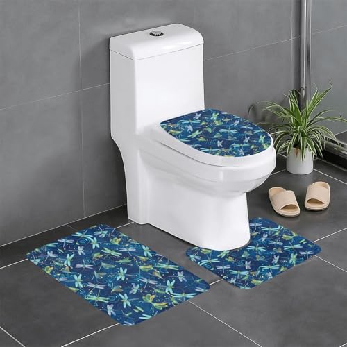 Badteppich-Set, Motiv: blaue Libelle, 3-teilig, WC-Bodenteppich, Badewanne, Dusche, waschbare Matten – bequeme und langlebige Badteppiche Badteppich-Set, Motiv: blaue Libelle, 3-teilig, WC-Bodenteppich, Badewanne, Dusche, waschbare Matten – bequeme und langlebige Badteppiche von JaoXer