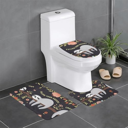 Badteppich-Set mit niedlichem Faultier, 3-teilig, WC-Bodenteppich, Badewanne, Dusche, waschbare Matten – bequeme und langlebige Badteppiche von JaoXer