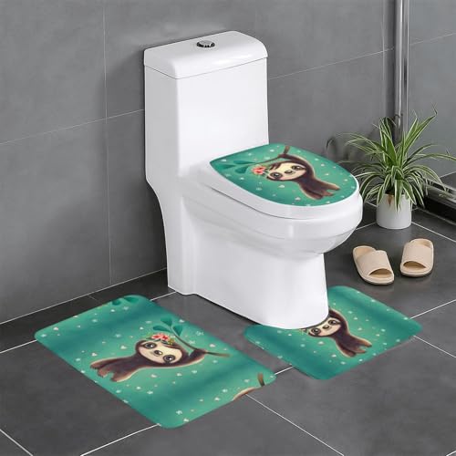 Badteppich-Set mit niedlichem Faultier, 3-teilig, WC-Bodenteppich, Badewanne, Dusche, waschbare Matten – bequeme und langlebige Badteppiche Badteppich-Set mit niedlichem Faultier, 3-teilig, WC-Bodenteppich, Badewanne, Dusche, waschbare Matten – bequeme und langlebige Badteppiche von JaoXer