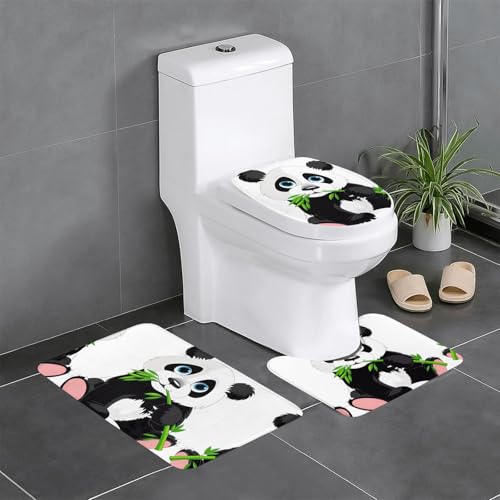 Badteppich-Set mit niedlichem Panda-Motiv, WC-Bodenteppich, Badewanne, Dusche, waschbare Matten – bequeme und langlebige Badteppiche, 3-teilig Badteppich-Set mit niedlichem Panda-Motiv, WC-Bodenteppich, Badewanne, Dusche, waschbare Matten – bequeme und langlebige Badteppiche, 3-teilig von JaoXer