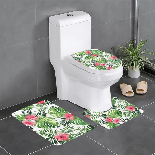 Badteppich-Set mit tropischen Blättern, 3-teilig, WC-Bodenteppich, Badewanne, Dusche, waschbare Matten – bequeme und langlebige Badteppiche Badteppich-Set mit tropischen Blättern, 3-teilig, WC-Bodenteppich, Badewanne, Dusche, waschbare Matten – bequeme und langlebige Badteppiche von JaoXer