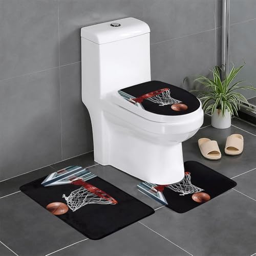 Basketball-Badezimmerteppich-Set, 3-teilig, WC-Bodenteppich, Badewanne, Dusche, waschbare Matten – bequeme und langlebige Badteppiche Basketball-Badezimmerteppich-Set, 3-teilig, WC-Bodenteppich, Badewanne, Dusche, waschbare Matten – bequeme und langlebige Badteppiche von JaoXer