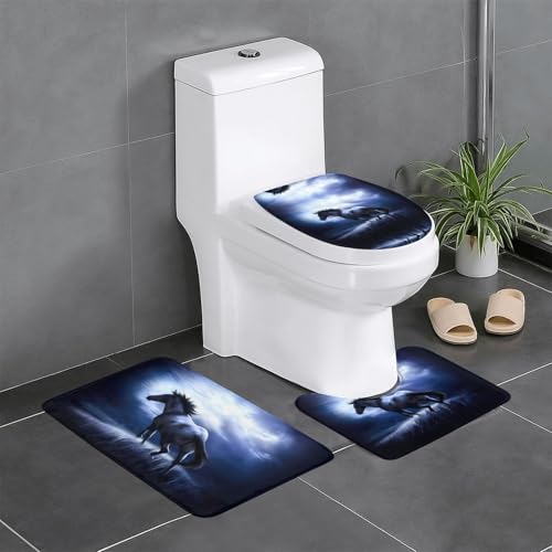 Blue Horse 3-teiliges Badezimmerteppich-Set, WC-Bodenteppich, Badewanne, Dusche, waschbare Matten – bequeme und langlebige Badteppiche Blue Horse 3-teiliges Badezimmerteppich-Set, WC-Bodenteppich, Badewanne, Dusche, waschbare Matten – bequeme und langlebige Badteppiche von JaoXer