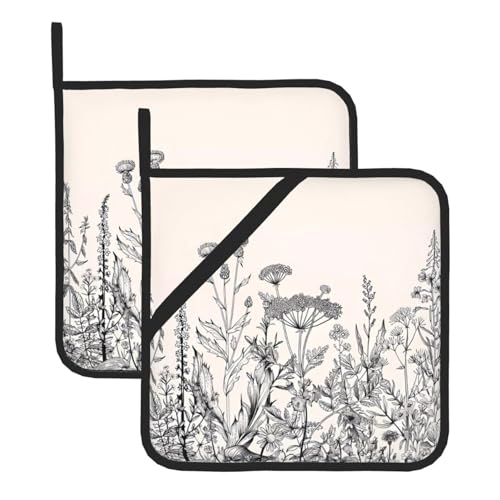 Blumentopfhalter-Sets mit botanischer Gravur für Küche und Grill, hitzebeständige Hotpads und Topflappen, perfekt zum Backen, Grillen Blumentopfhalter-Sets mit botanischer Gravur für Küche und Grill, hitzebeständige Hotpads und Topflappen, perfekt zum Backen, Grillen von JaoXer