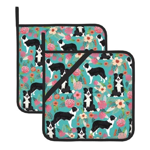Border Collie Florals Topflappen-Sets für Küche und Grill, hitzebeständige Hotpads und Topflappen, perfekt zum Backen, Grillen Border Collie Florals Topflappen-Sets für Küche und Grill, hitzebeständige Hotpads und Topflappen, perfekt zum Backen, Grillen von JaoXer