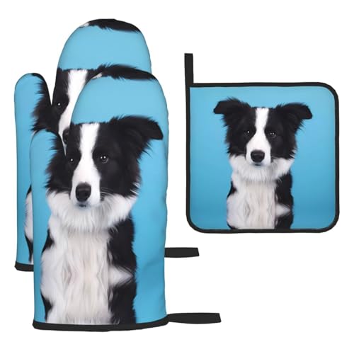 Border Collie Ofenhandschuhe, Topflappen-Set, 3-teilig, hitzebeständig, perfekt zum Backen, Grillen und Mikrowellenofen Border Collie Ofenhandschuhe, Topflappen-Set, 3-teilig, hitzebeständig, perfekt zum Backen, Grillen und Mikrowellenofen von JaoXer