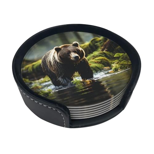 Braunbär-Untersetzer, saugfähig, rund, 6 Stück, Leder, für Zuhause, Küche, Bar, Kaffee, Büro Braunbär-Untersetzer, saugfähig, rund, 6 Stück, Leder, für Zuhause, Küche, Bar, Kaffee, Büro von JaoXer