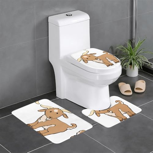 Braune Ziege 3-teiliges Badezimmerteppich-Set – WC-Bodenteppich, Badewanne, Dusche, waschbare Matten – bequeme und langlebige Badteppiche Braune Ziege 3-teiliges Badezimmerteppich-Set – WC-Bodenteppich, Badewanne, Dusche, waschbare Matten – bequeme und langlebige Badteppiche von JaoXer