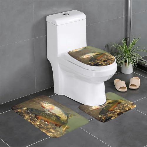 Brook Badezimmerteppich-Set, Forellenfliegenfischen, 3-teilig, WC-Bodenteppich, Badewanne, Dusche, waschbare Matten – bequeme und langlebige Badteppiche von JaoXer