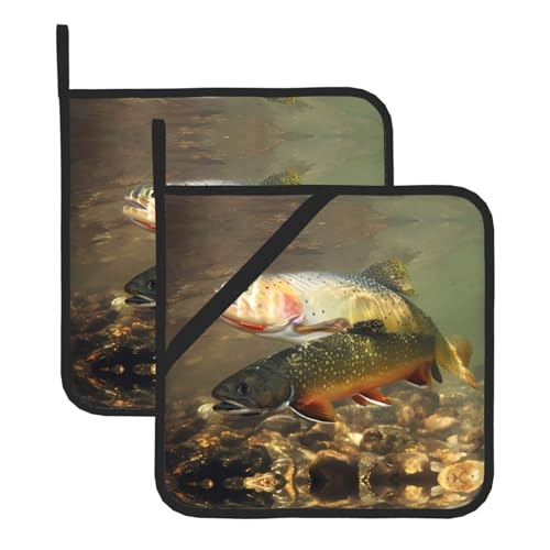 Brook Topflappen-Sets zum Forellenfliegenfischen, für Küche und Grill, hitzebeständige Hotpads und Topflappen, perfekt zum Backen, Grillen Brook Topflappen-Sets zum Forellenfliegenfischen, für Küche und Grill, hitzebeständige Hotpads und Topflappen, perfekt zum Backen, Grillen von JaoXer