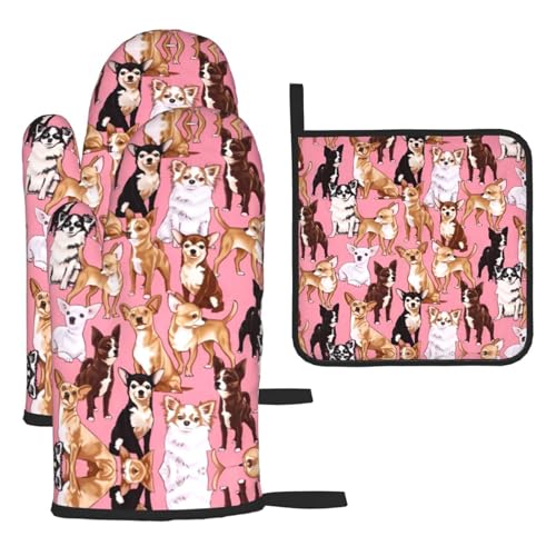 Chiwawas Ofenhandschuhe, Topflappen-Set, 3-teilig, hitzebeständig, perfekt zum Backen, Grillen und Mikrowellen-Ofen Chiwawas Ofenhandschuhe, Topflappen-Set, 3-teilig, hitzebeständig, perfekt zum Backen, Grillen und Mikrowellen-Ofen von JaoXer