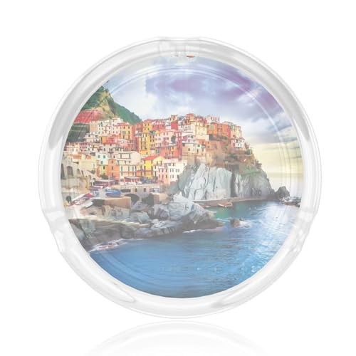 Cinque Terre Aschenbecher aus Glas, rund, 8,4 cm, klarer Kristall, für Zuhause, Büro und Außenbereich Cinque Terre Aschenbecher aus Glas, rund, 8,4 cm, klarer Kristall, für Zuhause, Büro und Außenbereich von JaoXer