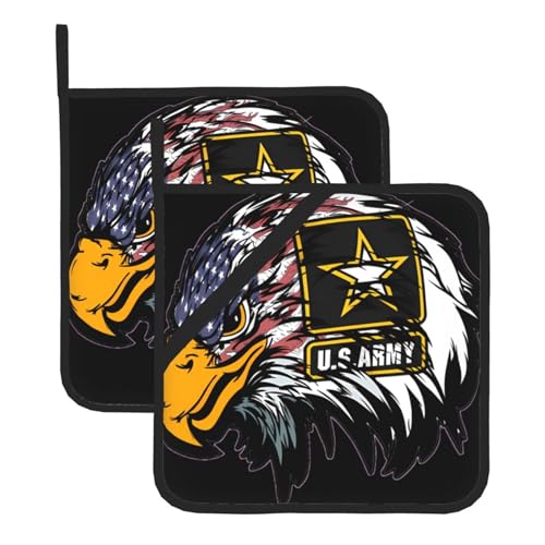 Coole Topflappen-Sets mit amerikanischer Flagge der US-Armee, Adler, für Küche und Grill, hitzebeständige Hotpads und Topflappen, perfekt zum Backen, Grillen Coole Topflappen-Sets mit amerikanischer Flagge der US-Armee, Adler, für Küche und Grill, hitzebeständige Hotpads und Topflappen, perfekt zum Backen, Grillen von JaoXer