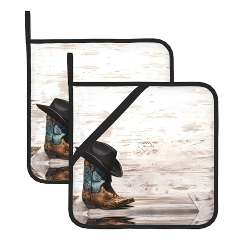 Cowboyhut und Stiefel Topflappen-Sets für Küche und Grill, hitzebeständige Hotpads und Topflappen, perfekt zum Backen, Grillen Cowboyhut und Stiefel Topflappen-Sets für Küche und Grill, hitzebeständige Hotpads und Topflappen, perfekt zum Backen, Grillen von JaoXer