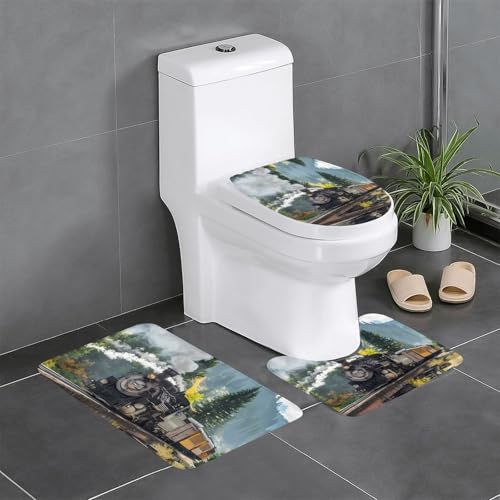 Dampflok 3-teiliges Badezimmerteppich-Set – WC-Bodenteppich, Badewanne, Dusche, waschbare Matten – bequeme und langlebige Badteppiche Dampflok 3-teiliges Badezimmerteppich-Set – WC-Bodenteppich, Badewanne, Dusche, waschbare Matten – bequeme und langlebige Badteppiche von JaoXer