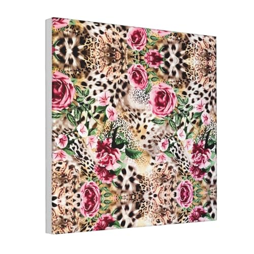 Dekoratives Bild auf Leinwand, 30,5 x 30,5 cm, Tier, Tiger, Leopardenmuster, Rose, Blumendruck, Wandkunst, abstrakt, realistisch, Heimdekoration für Wohnzimmer, Schlafzimmer, Büro von JaoXer