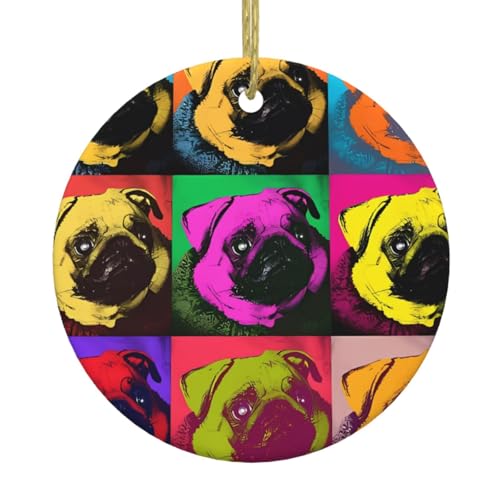 Dogs Pop Art Mops Keramik Weihnachtsbaum Ornament – festliche, runde hängende Dekoration für Weihnachten, Feiertage, Hochzeiten und mehr Dogs Pop Art Mops Keramik Weihnachtsbaum Ornament – festliche, runde hängende Dekoration für Weihnachten, Feiertage, Hochzeiten und mehr von JaoXer