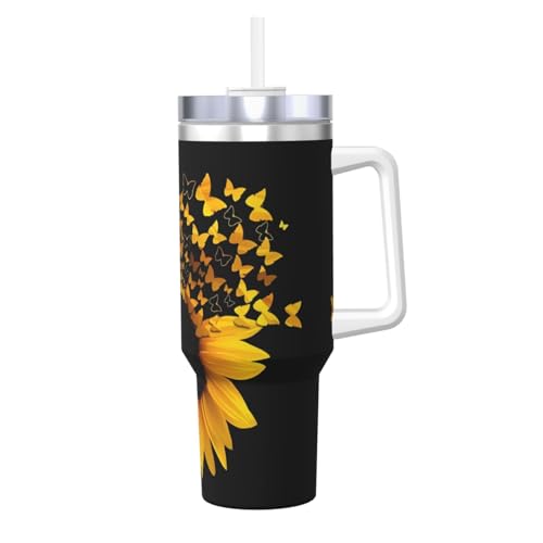 Eisbully Sonnenblumen-Blumen-Schmetterlinge Kunstdruck, Edelstahl, isolierter Becher mit Griff und Strohhalm, perfekt für Reisen und Sport, 1,2 l Eisbully Sonnenblumen-Blumen-Schmetterlinge Kunstdruck, Edelstahl, isolierter Becher mit Griff und Strohhalm, perfekt für Reisen und Sport, 1,2 l von JaoXer