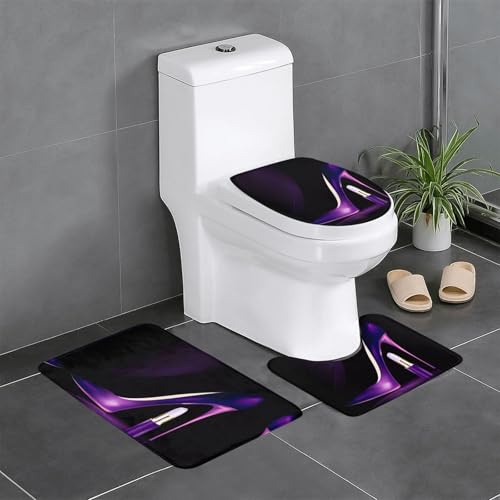 Elegantes lila High Heels 3-teiliges Badezimmerteppich-Set – WC-Bodenteppich, Badewanne, Dusche, waschbare Matten – bequeme und langlebige Badteppiche von JaoXer