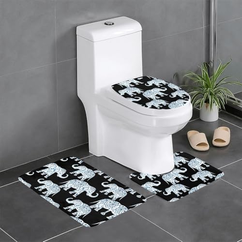 Elephant 3-teiliges Badezimmerteppich-Set, WC-Bodenteppich, Badewanne, Dusche, waschbare Matten – bequeme und langlebige Badteppiche von JaoXer