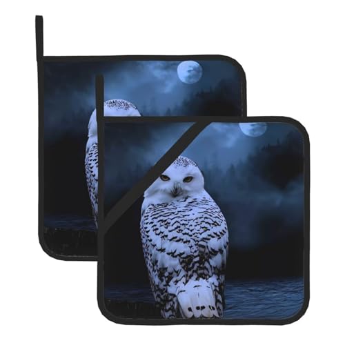Eule bei Nacht Topflappen-Sets für Küche und Grill, hitzebeständige Hotpads und Topflappen, perfekt zum Backen, Grillen Eule bei Nacht Topflappen-Sets für Küche und Grill, hitzebeständige Hotpads und Topflappen, perfekt zum Backen, Grillen von JaoXer