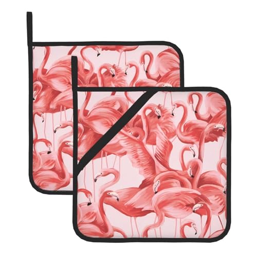 Flamingo-Topflappen-Sets für Küche und Grill, hitzebeständige Hotpads und Topflappen, perfekt zum Backen, Grillen Flamingo-Topflappen-Sets für Küche und Grill, hitzebeständige Hotpads und Topflappen, perfekt zum Backen, Grillen von JaoXer