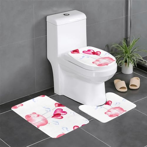 Funny Piggy 3-teiliges Badezimmerteppich-Set, WC-Bodenteppich, Badewanne, Dusche, waschbare Matten – bequeme und langlebige Badteppiche Funny Piggy 3-teiliges Badezimmerteppich-Set, WC-Bodenteppich, Badewanne, Dusche, waschbare Matten – bequeme und langlebige Badteppiche von JaoXer