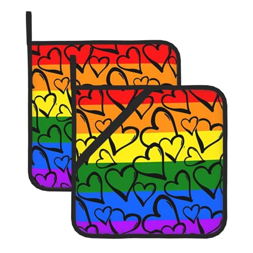 Gay Pride Topflappen-Sets mit Regenbogen-Muster, hitzebeständige Topflappen, Küchenofenhandschuhe zum Backen, Grillen und für die Mikrowelle von JaoXer