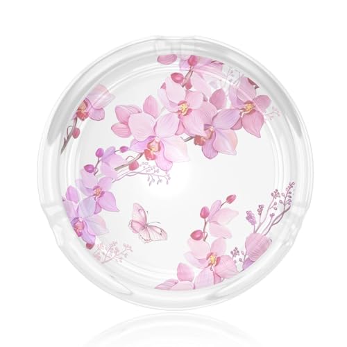 Glasaschenbecher mit rosa Blumen und Schmetterlingen, rund, 8,4 cm, klarer Kristall, für Zuhause, Büro und Außenbereich Glasaschenbecher mit rosa Blumen und Schmetterlingen, rund, 8,4 cm, klarer Kristall, für Zuhause, Büro und Außenbereich von JaoXer