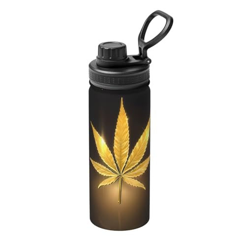 Golden Cannabis Isolierkessel für Sport, doppelwandige Thermoskanne für heiße und kalte Getränke, 510 ml, perfekt für Reisen, Camping Golden Cannabis Isolierkessel für Sport, doppelwandige Thermoskanne für heiße und kalte Getränke, 510 ml, perfekt für Reisen, Camping von JaoXer