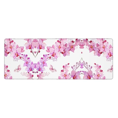Großes Mauspad mit rosa Blumen und Schmetterlingen, 30 x 80 cm, Gaming-Schreibtischmatte, erweiterter Schutz für Zuhause, Büro, Computer von JaoXer