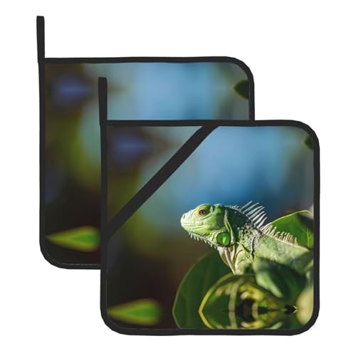 Grüne Eidechse Topflappen-Sets für Küche und Grill, hitzebeständige Hotpads und Topflappen, perfekt zum Backen, Grillen Grüne Eidechse Topflappen-Sets für Küche und Grill, hitzebeständige Hotpads und Topflappen, perfekt zum Backen, Grillen von JaoXer