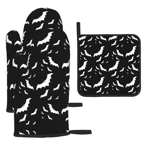 Halloween-Ofenhandschuhe, Topflappen-Set mit fliegenden Fledermäusen, 3-teilig, hitzebeständig, perfekt zum Backen, Grillen und Mikrowellenofen Halloween-Ofenhandschuhe, Topflappen-Set mit fliegenden Fledermäusen, 3-teilig, hitzebeständig, perfekt zum Backen, Grillen und Mikrowellenofen von JaoXer