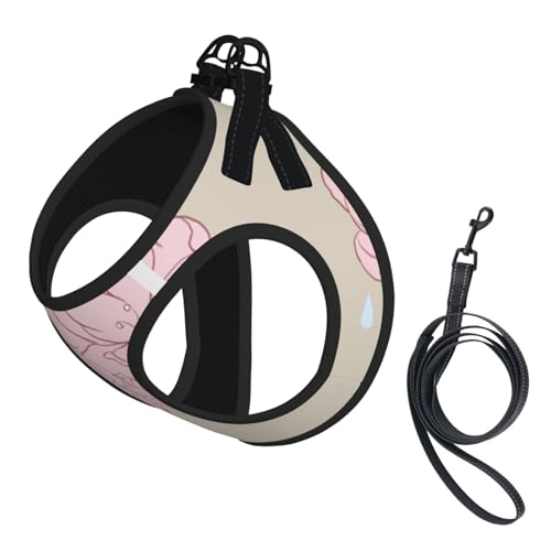 Hundegeschirr mit Leine, Größe S, geteilter Pfirsichblüten-Druck, verstellbar, für Katzen und Hunde, perfekt für Spaziergänge im Freien von JaoXer