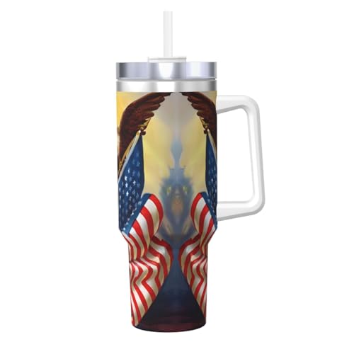 Ice Bully American USA Flag Adler Kunstdruck Edelstahl Isolierter Becher mit Griff und Strohhalm – perfekt für Reisen und Sport Ice Bully American USA Flag Adler Kunstdruck Edelstahl Isolierter Becher mit Griff und Strohhalm – perfekt für Reisen und Sport von JaoXer
