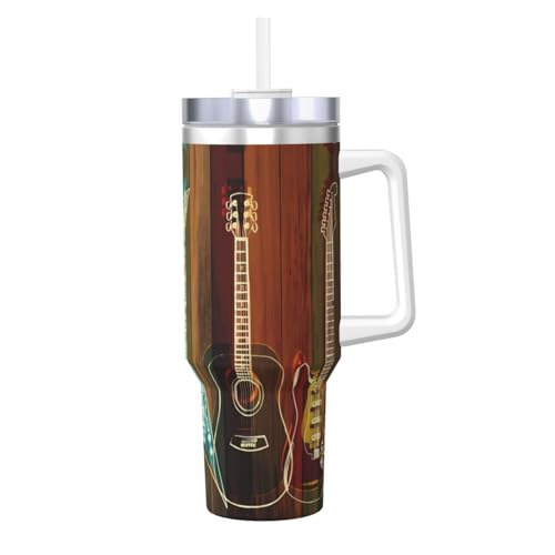 Ice Bully Gitarren Kunstdruck, Edelstahl, isolierter Becher mit Griff und Strohhalm, perfekt für Reisen und Sport, 1,2 l Ice Bully Gitarren Kunstdruck, Edelstahl, isolierter Becher mit Griff und Strohhalm, perfekt für Reisen und Sport, 1,2 l von JaoXer