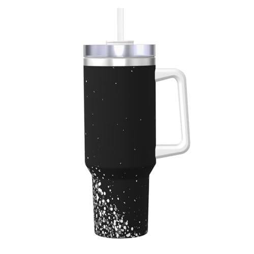 Ice Bully Isolierbecher aus Edelstahl mit Griff und Strohhalm, 1,2 l, Schwarz / Weiß mit Glitzer-Aufdruck, perfekt für Reisen und Sport Ice Bully Isolierbecher aus Edelstahl mit Griff und Strohhalm, 1,2 l, Schwarz / Weiß mit Glitzer-Aufdruck, perfekt für Reisen und Sport von JaoXer