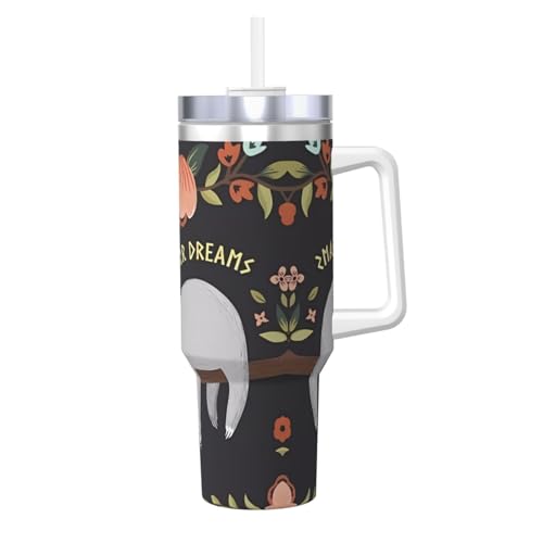 Ice Bully Isolierbecher aus Edelstahl mit Henkel und Strohhalm, 1,2 l, niedlicher Faultier-Druck, perfekt für Reisen und Sport Ice Bully Isolierbecher aus Edelstahl mit Henkel und Strohhalm, 1,2 l, niedlicher Faultier-Druck, perfekt für Reisen und Sport von JaoXer