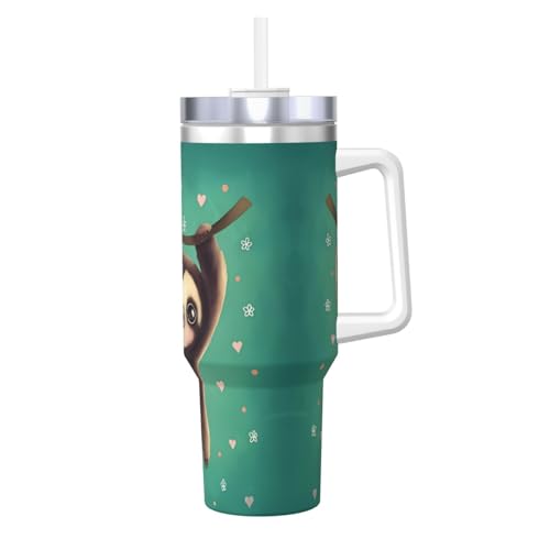 Ice Bully Isolierbecher aus Edelstahl mit Henkel und Strohhalm, 1,2 l, niedlicher Faultier-Druck, perfekt für Reisen und Sport Ice Bully Isolierbecher aus Edelstahl mit Henkel und Strohhalm, 1,2 l, niedlicher Faultier-Druck, perfekt für Reisen und Sport von JaoXer