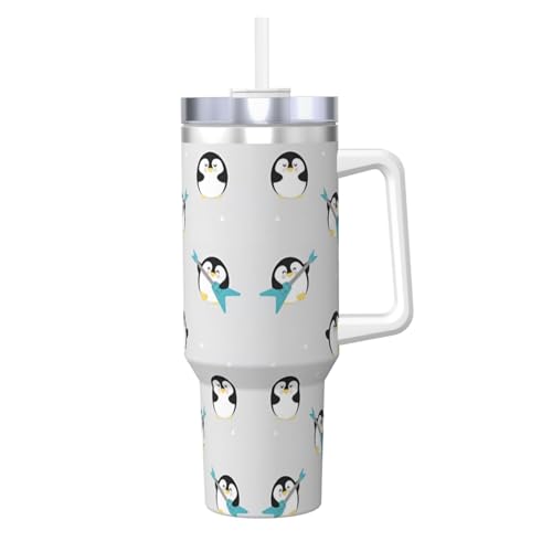 Ice Bully Isolierbecher aus Edelstahl mit süßem Pinguin-Druck, mit Griff und Strohhalm, perfekt für Reisen und Sport, 1,2 l Ice Bully Isolierbecher aus Edelstahl mit süßem Pinguin-Druck, mit Griff und Strohhalm, perfekt für Reisen und Sport, 1,2 l von JaoXer