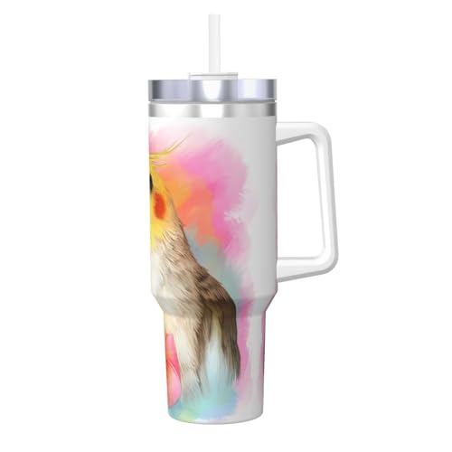 Ice Bully Thermobecher aus Edelstahl mit süßem Nymphensittichdruck, mit Griff und Strohhalm, perfekt für Reisen und Sport, 1,2 l Ice Bully Thermobecher aus Edelstahl mit süßem Nymphensittichdruck, mit Griff und Strohhalm, perfekt für Reisen und Sport, 1,2 l von JaoXer