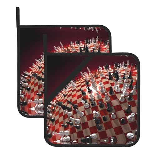 Internationale Schach-Topflappen-Sets für Küche und Grill, hitzebeständige Hotpads und Topflappen, perfekt zum Backen, Grillen von JaoXer